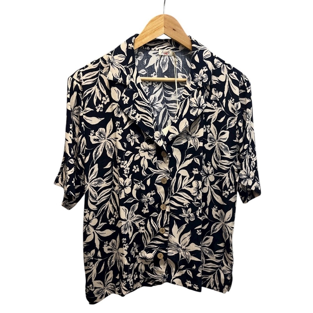 NWT FAHERTY Sz S Womens Camp Shirt Cabana Navy Canopy Floral Hawaiian Resort New - Picture 6 of 9